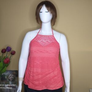 Island Escape Women's Coral Swimsuit Crochet Tankini Top Size 20
